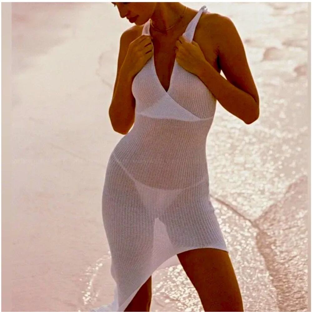 NEW L Space Sheer White/Cream Beach Swimsuit Cover-Up Maxi Long Dress L $154